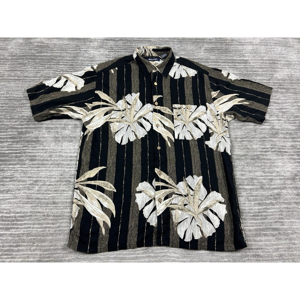 Puritan Shirt‎ Mens Medium Black Tropical Button up Viscose Short Sleeve